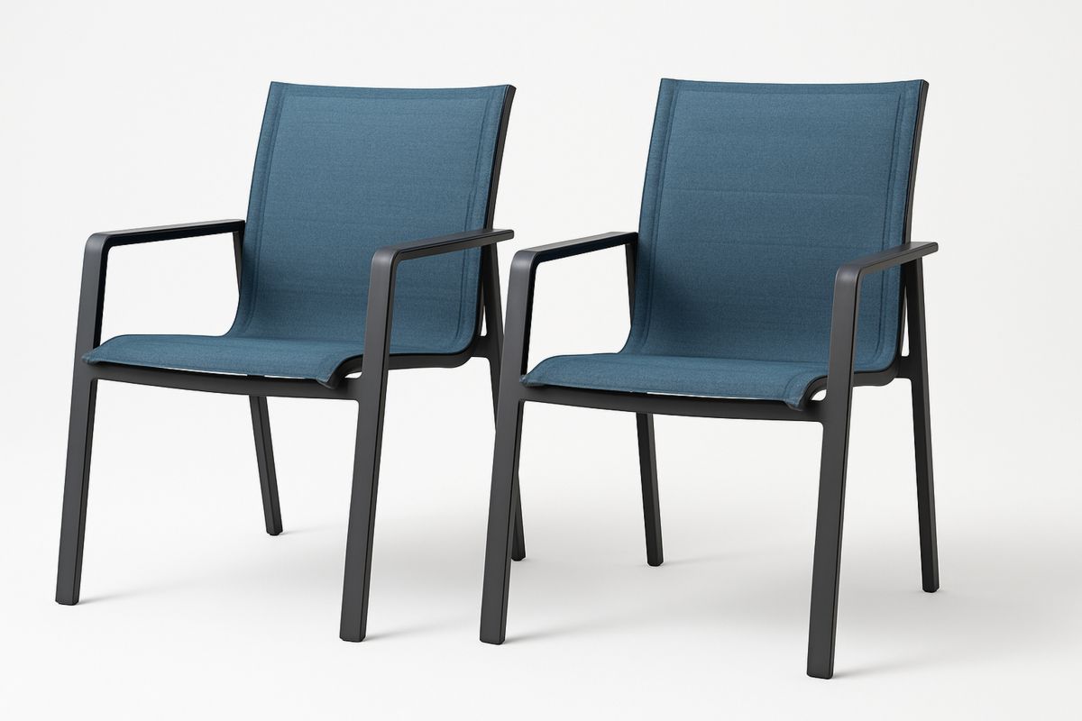 2er Set Gartenstühle Aluminium Stoff Blau 56x61x84cm-Jardinaurorazen