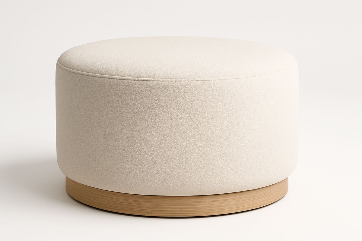 Runder Pouf aus Polyester und Holz Beige-Jardinaurorazen