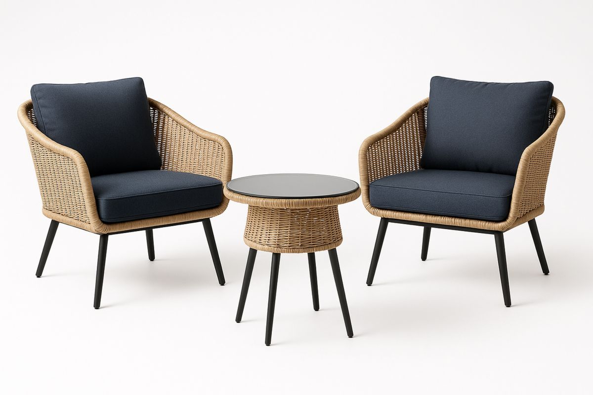 3-teiliges Lounge-Set aus Polyrattan und Aluminium mit Glastisch, Braun/Schwarz, Outdoor Sitzgruppe-Jardinaurorazen