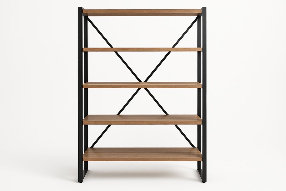 Regal mit 5 Ebenen, Stahlrahmen, MDF Regalböden, Schwarz/Braun, 180x120x40 cm-Jardinaurorazen