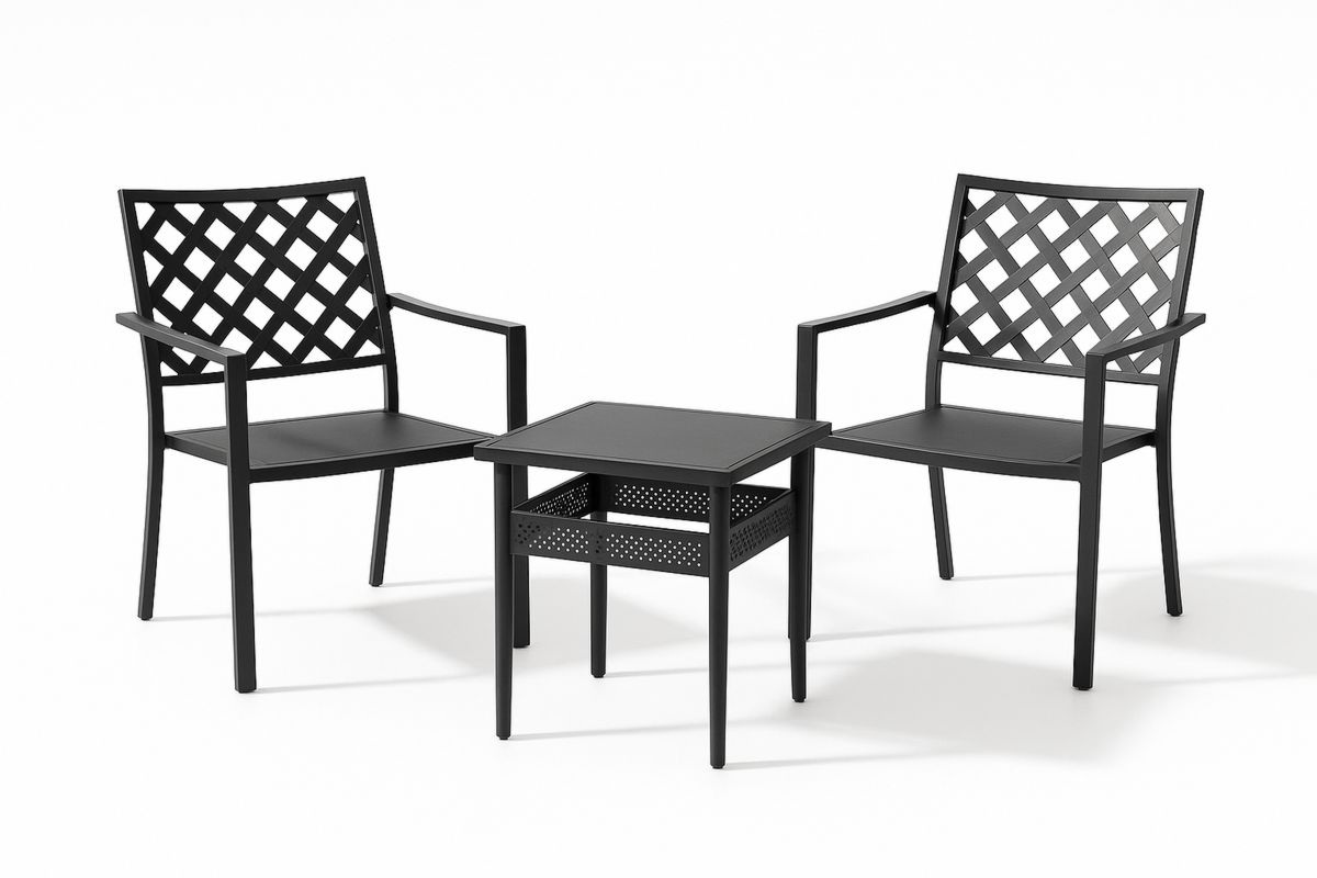 Aluminium Gartenmöbel-Set schwarz 3-teilig mit Stühlen und Tisch-Jardinaurorazen