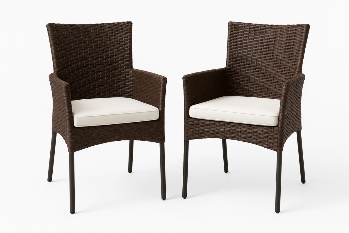 2er-Set Gartenstühle mit Stahlrahmen und Polyrattan Braun Beige-Jardinaurorazen