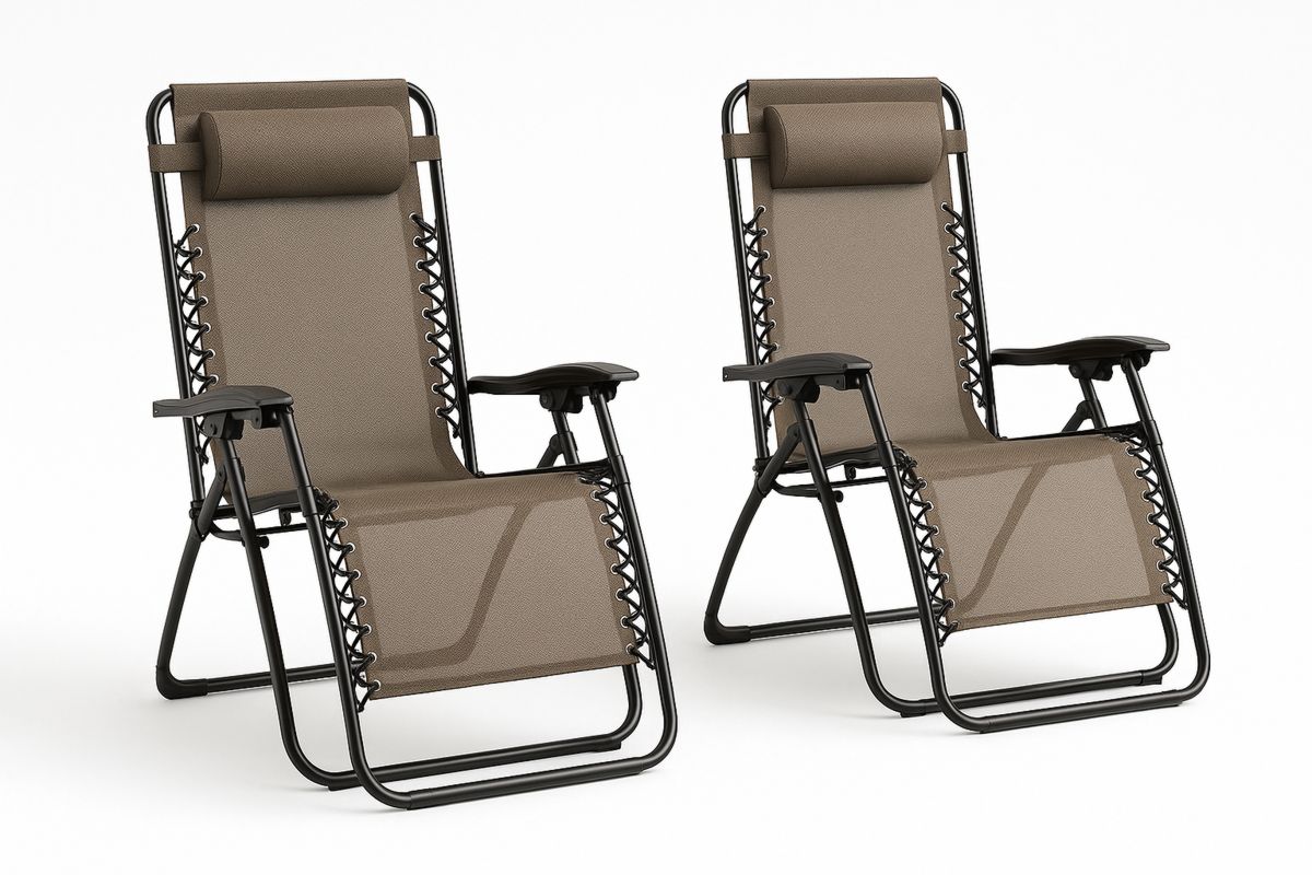 Set aus 2 klappbaren Gartenliegen aus Stahl und Polyester in Braun-Jardinaurorazen