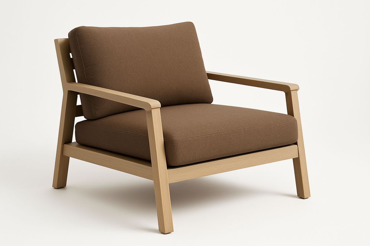 Holzsessels mit braunem Stoffbezug 75 cm x 80 cm x 85 cm-Jardinaurorazen