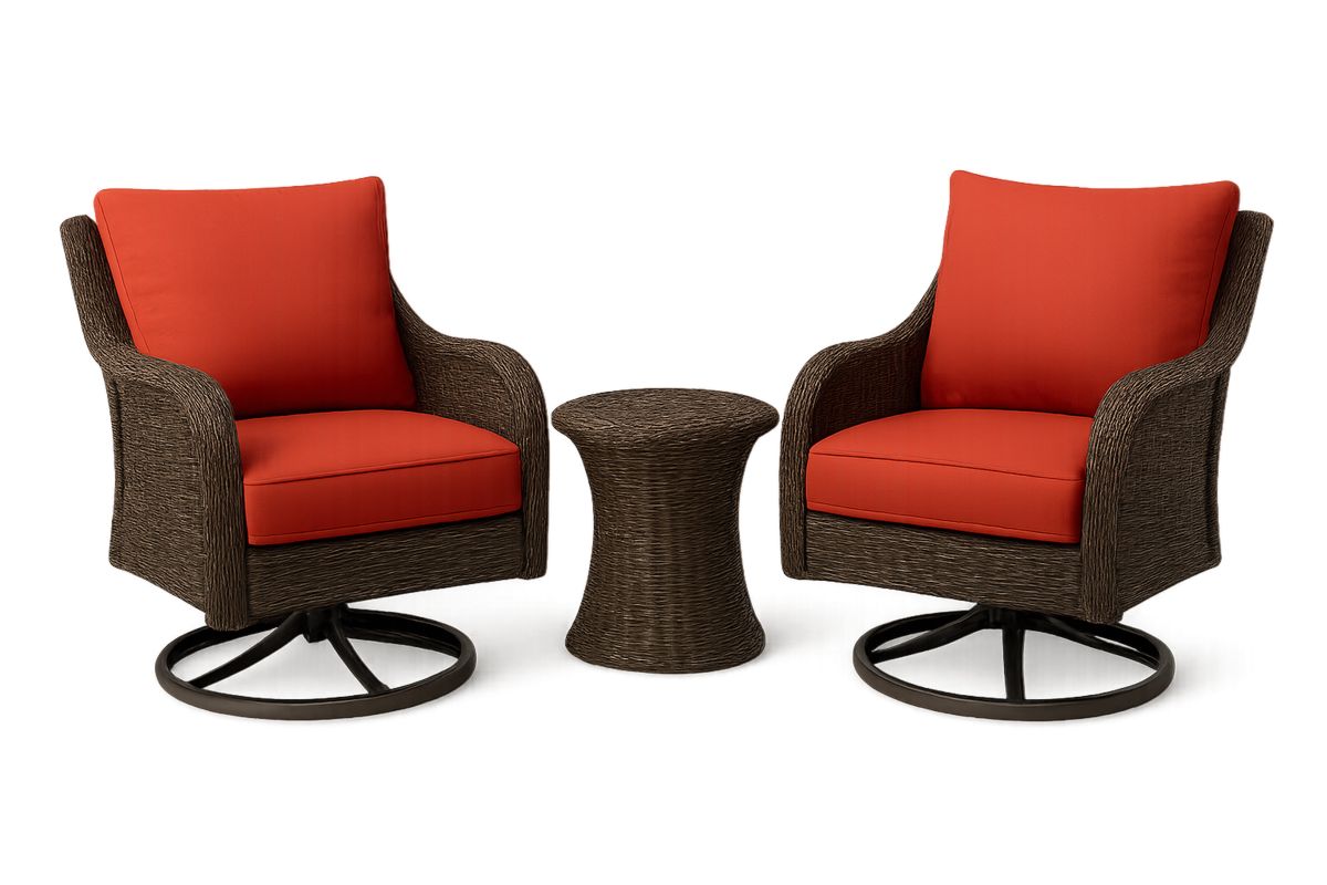 3-teiliges Bistro-Set aus Polyrattan und Stahl mit Tisch, Rot/Braun, Outdoor Gartenset-Jardinaurorazen