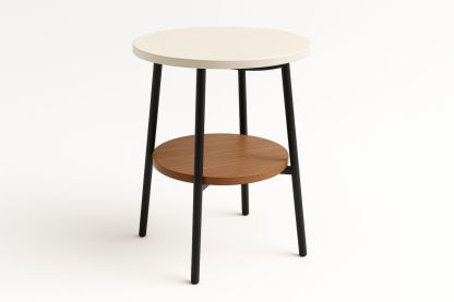 Runder Beistelltisch aus MDF und Metall in Creme, Nussbaum und Schwarz-Jardinaurorazen