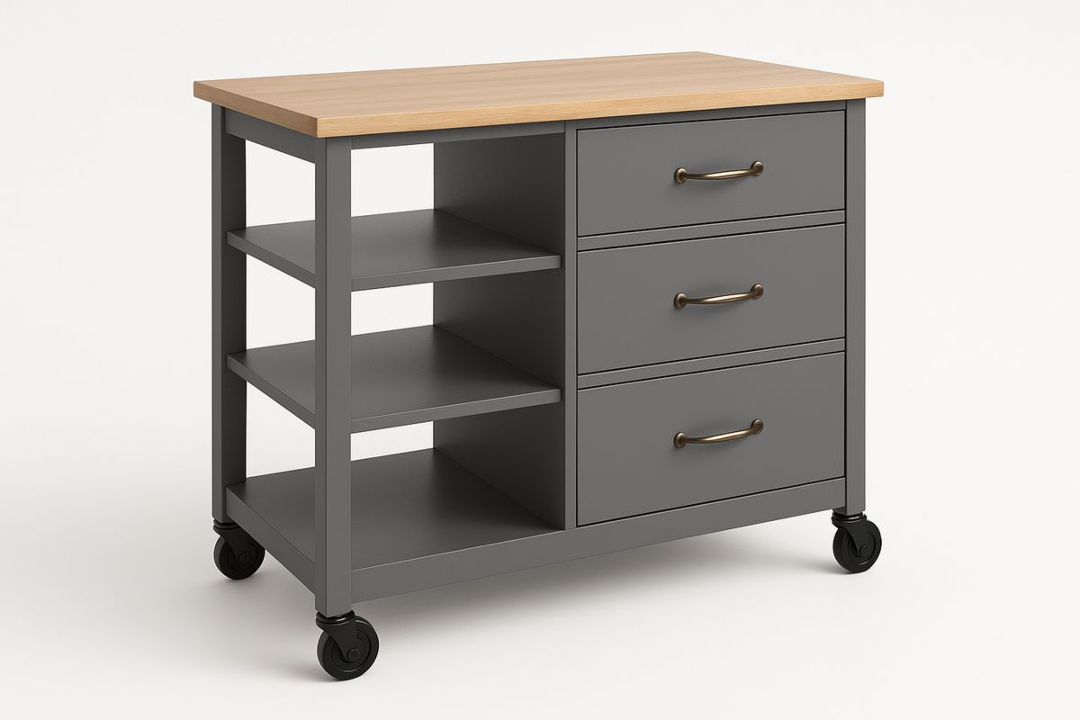 Küchenwagen mit Holzoberfläche und Metallrahmen 90x45x85 cm Grau-Jardinaurorazen