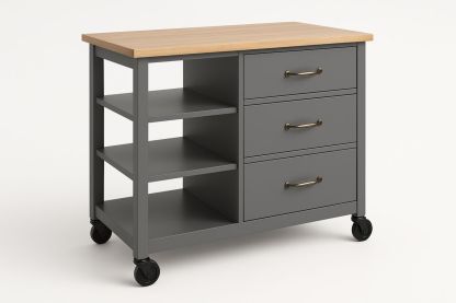 Küchenwagen mit Holzoberfläche und Metallrahmen 90x45x85 cm Grau-Jardinaurorazen