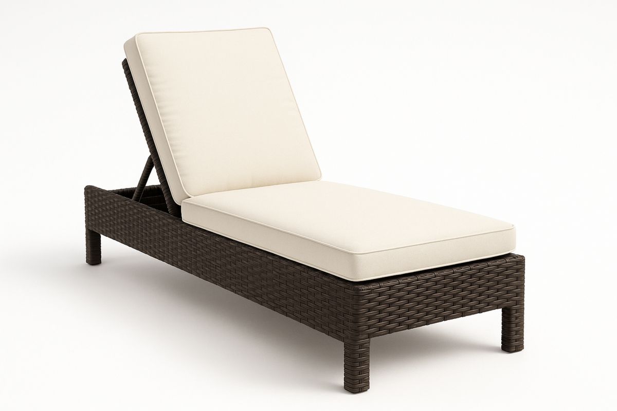 Polyrattan Gartenliege Braun/Creme mit verstellbarer Rückenlehne, inkl. Kissen, 200×65×35 cm, keine Montage erforderlich-Jardinaurorazen