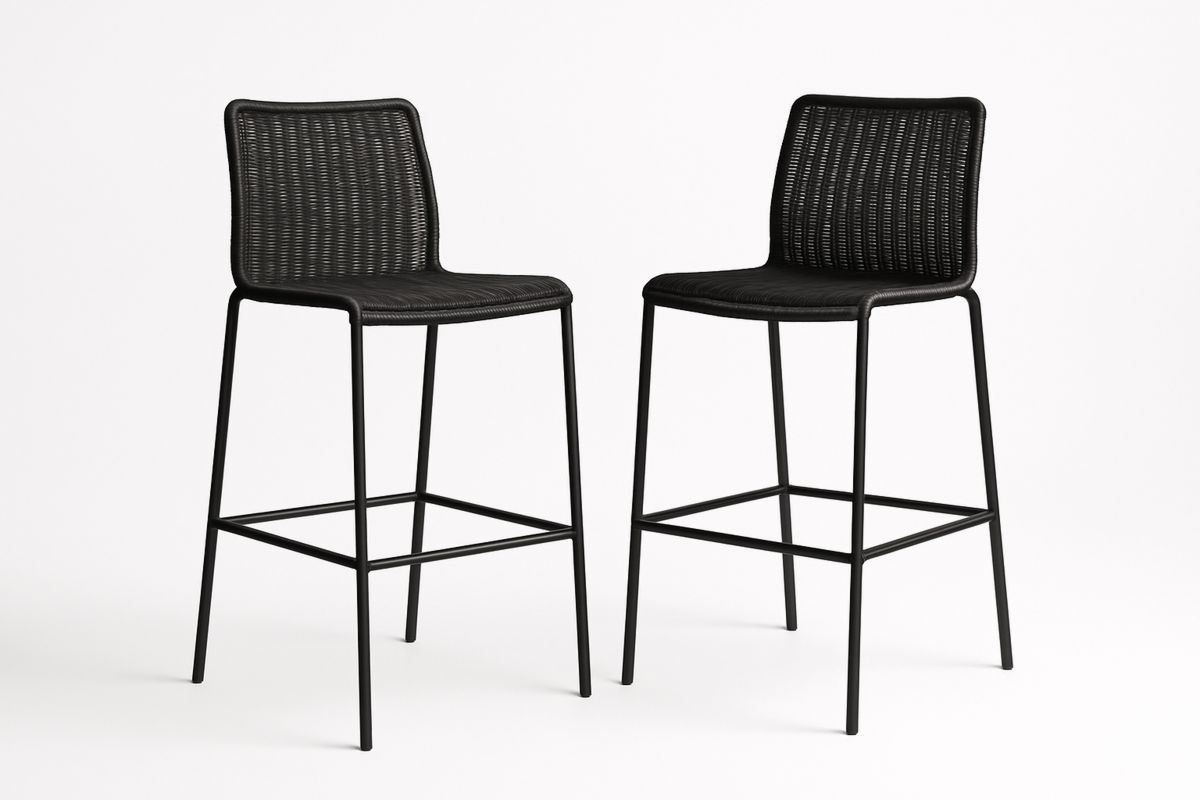 Set aus 2 Barstühle aus schwarzem Stahl und Polyethylen-Jardinaurorazen