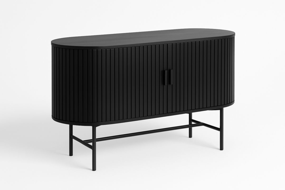 Schwarze ovale Anrichte aus MDF und Metall 140x45x85 cm-Jardinaurorazen