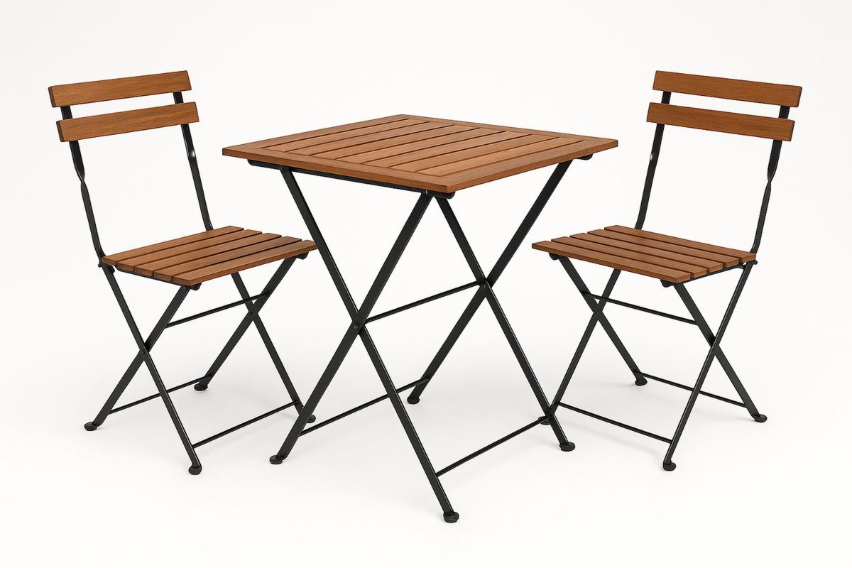 Bistro-Set aus Akazienholz und Stahl, klappbar, 3-teilig, Braun/Schwarz-Jardinaurorazen