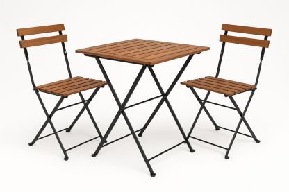 Bistro-Set aus Akazienholz und Stahl, klappbar, 3-teilig, Braun/Schwarz-Jardinaurorazen