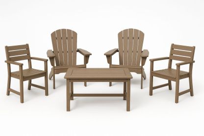 4-teiliges Outdoor-Set aus Polyethylen, 2 Adirondack-Stühle, 2 Stühle & Tisch, Braun-Jardinaurorazen