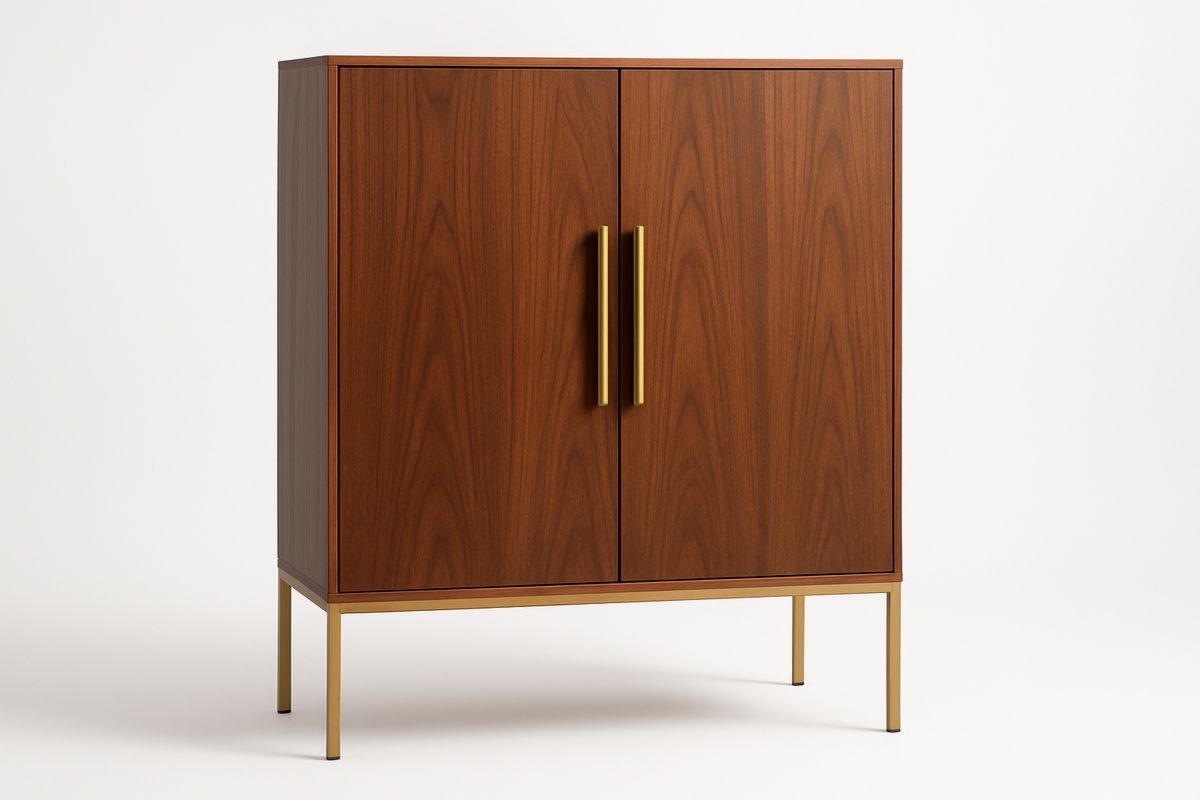 Sideboard Walnussbraun 100×80×40 cm – MDF mit Walnussfurnier, 2 Türen, Aluminiumgriffe Messing-Finish, Metallbeine-Jardinaurorazen