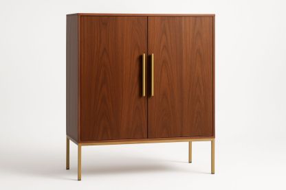 Sideboard Walnussbraun 100×80×40 cm – MDF mit Walnussfurnier, 2 Türen, Aluminiumgriffe Messing-Finish, Metallbeine-Jardinaurorazen