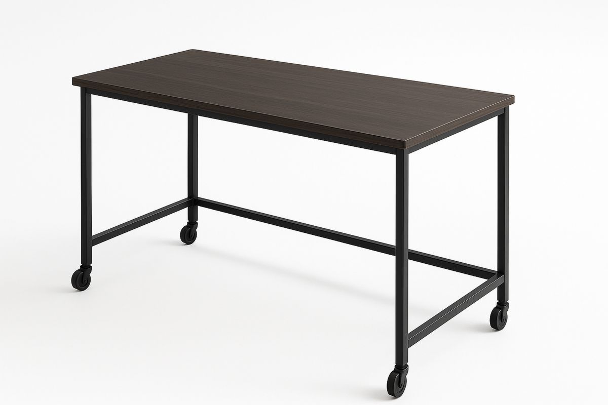 Holz-Schreibtisch mit Stahlgestell auf Rollen Dunkelbraun 150cm x 75cm x 76cm-Jardinaurorazen