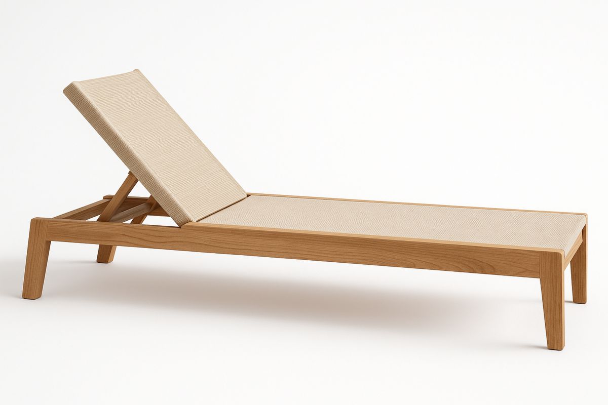 Gartenliege aus Teakholz mit Textilene Gewebe Verstellbar Beige-Jardinaurorazen