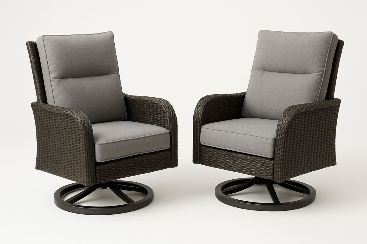 2er Set Schwenksessel mit Polyrattan und grauem Stoffkissen-Jardinaurorazen