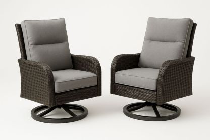 2er Set Schwenksessel mit Polyrattan und grauem Stoffkissen-Jardinaurorazen