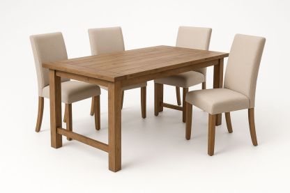 Essgruppe aus Holz mit Tisch und 4 Stühlen aus Stoffbezug-Jardinaurorazen