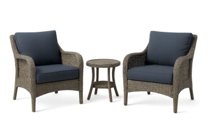 Gartenmöbel-Set 2 Sessel Kunststoff Rattan mit Tisch Polster Blau-Jardinaurorazen