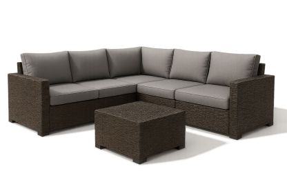 Ecksofa Set für Garten Rattan Braun Grau mit Tisch-Jardinaurorazen