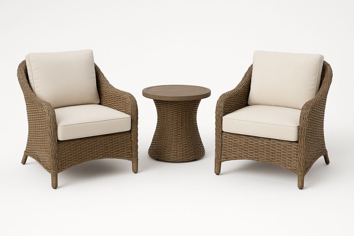 Polyethylen Rattan Gartenmöbel Set mit Sesseln und Tisch in Braun und Beige-Jardinaurorazen