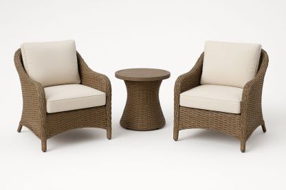 Polyethylen Rattan Gartenmöbel Set mit Sesseln und Tisch in Braun und Beige-Jardinaurorazen