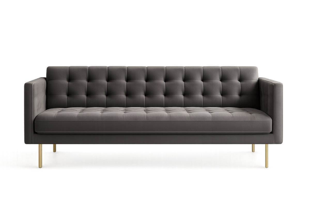 3-Sitzer Sofa Dunkelgrau 228×90×76 cm – Polyester, Stahlbeine Messingoptik-Jardinaurorazen