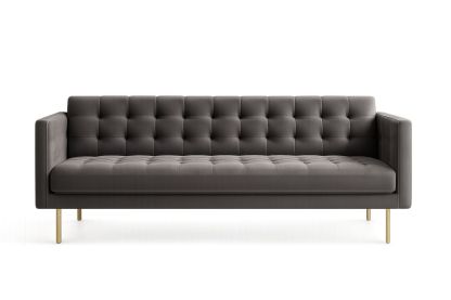 3-Sitzer Sofa Dunkelgrau 228×90×76 cm – Polyester, Stahlbeine Messingoptik-Jardinaurorazen