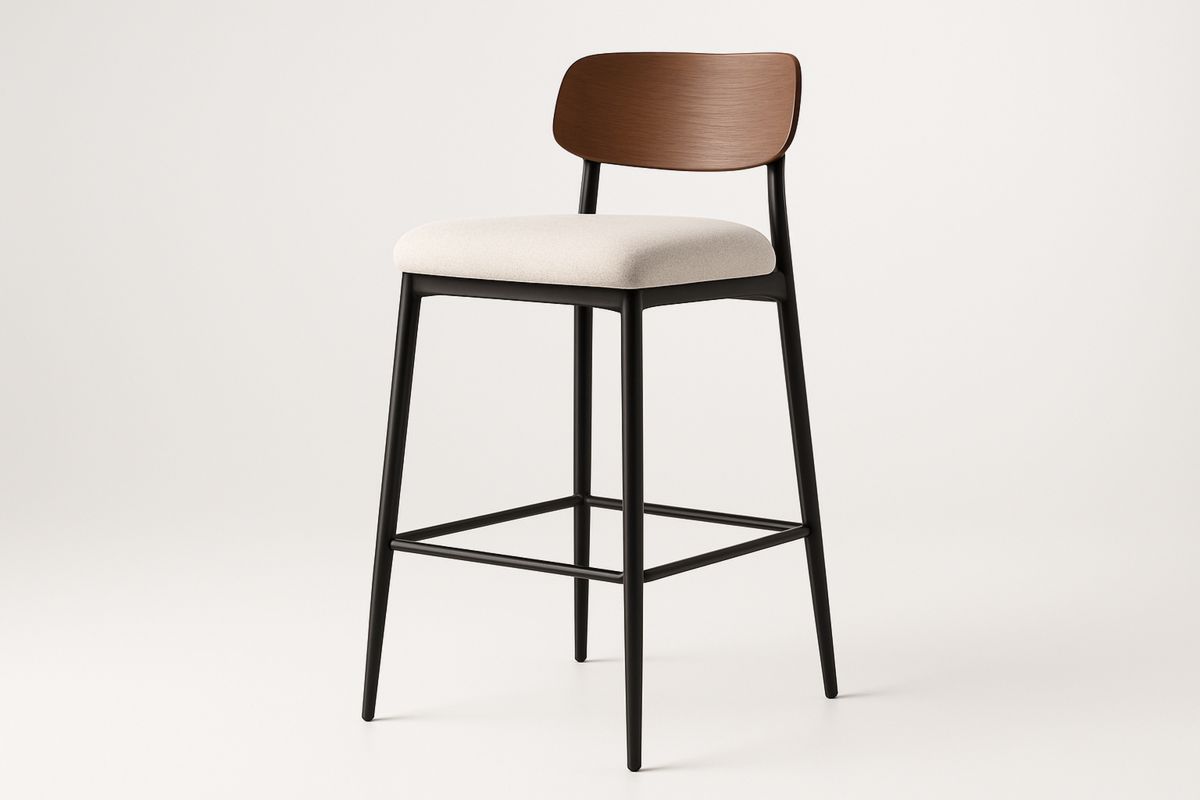 Barhocker Holzrücken Metallrahmen Beige/Braun/Schwarz-Jardinaurorazen