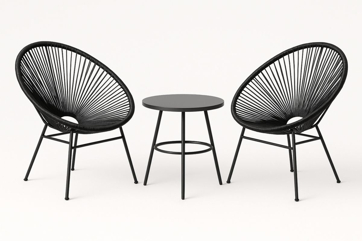 3-teiliges Gartenmöbel-Set aus Stahl & Kunststoffgeflecht, 1 Tisch Ø50 cm, 2 Stühle, Schwarz-Jardinaurorazen