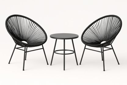 3-teiliges Gartenmöbel-Set aus Stahl & Kunststoffgeflecht, 1 Tisch Ø50 cm, 2 Stühle, Schwarz-Jardinaurorazen