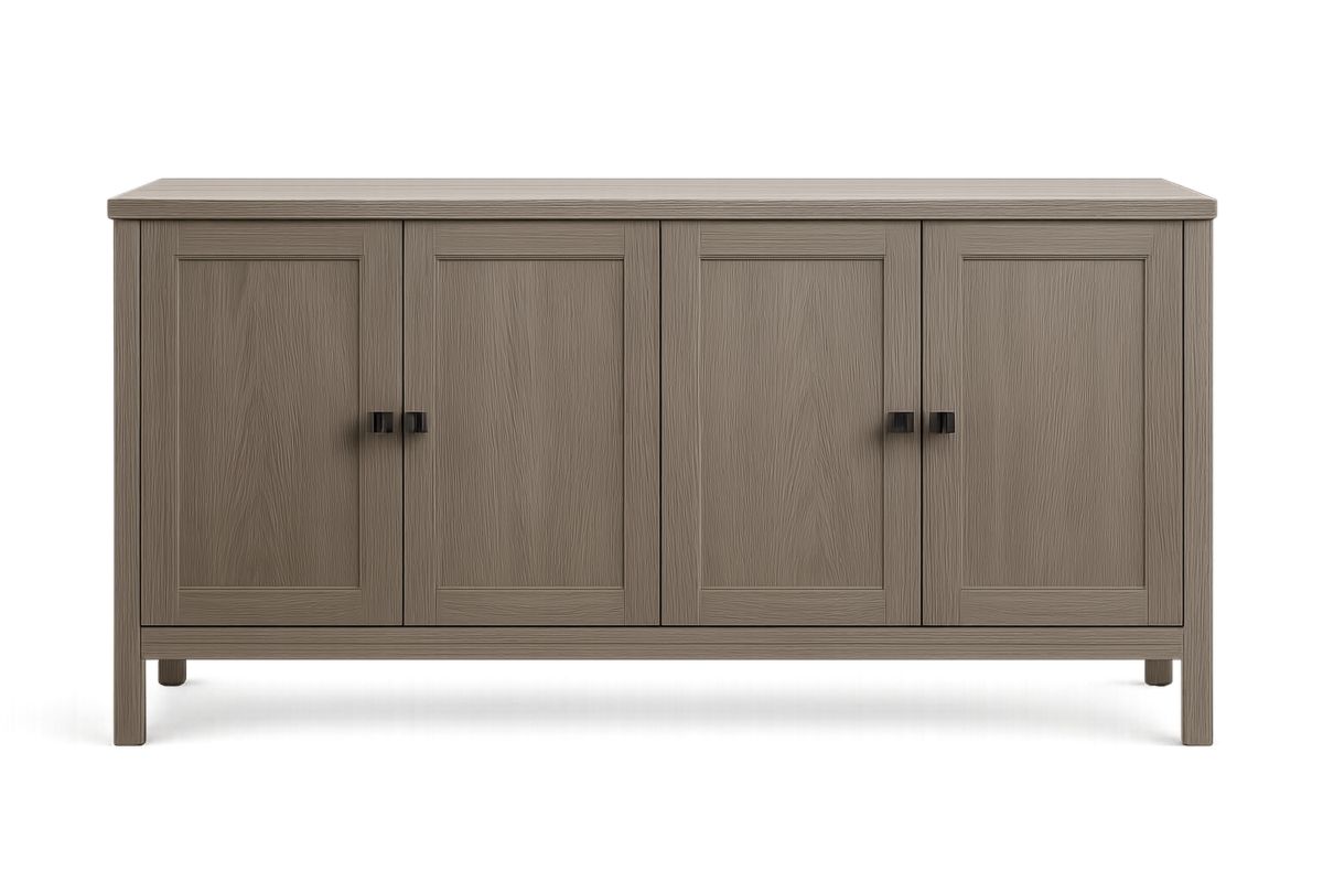 Sideboard Grau 150×40×85 cm – Spanplatte mit Melaminbeschichtung, 4 Türen, Metallgriffe-Jardinaurorazen