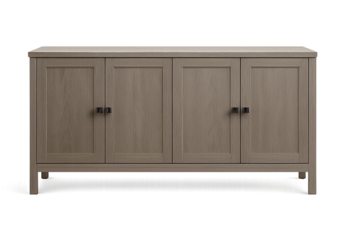 Sideboard Grau 150×40×85 cm – Spanplatte mit Melaminbeschichtung, 4 Türen, Metallgriffe-Jardinaurorazen