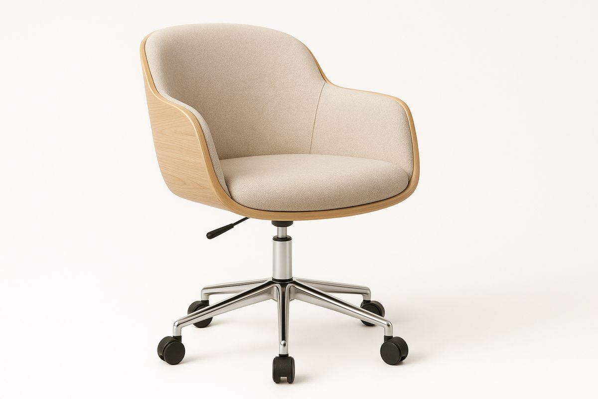 Bürostuhl Beige 85–95 cm – drehbar 360°, höhenverstellbar, Holzrahmen-Jardinaurorazen