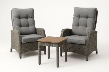 Rattan Gartenmöbel-Set 2 Sessel mit Tisch Grau-Jardinaurorazen