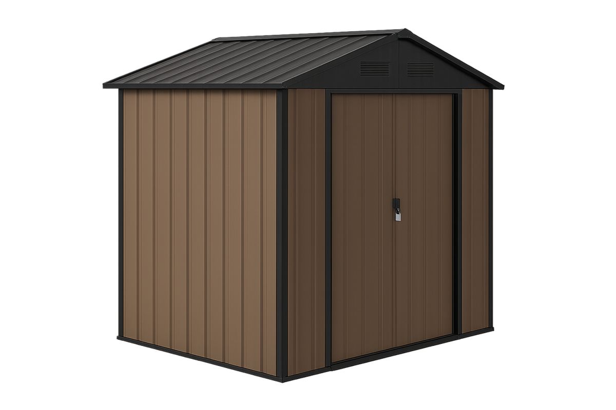 Metall Geräteschuppen aus verzinktem Stahlblech, 213×130×185 cm, Braun/Schwarz, mit Belüftung-Jardinaurorazen