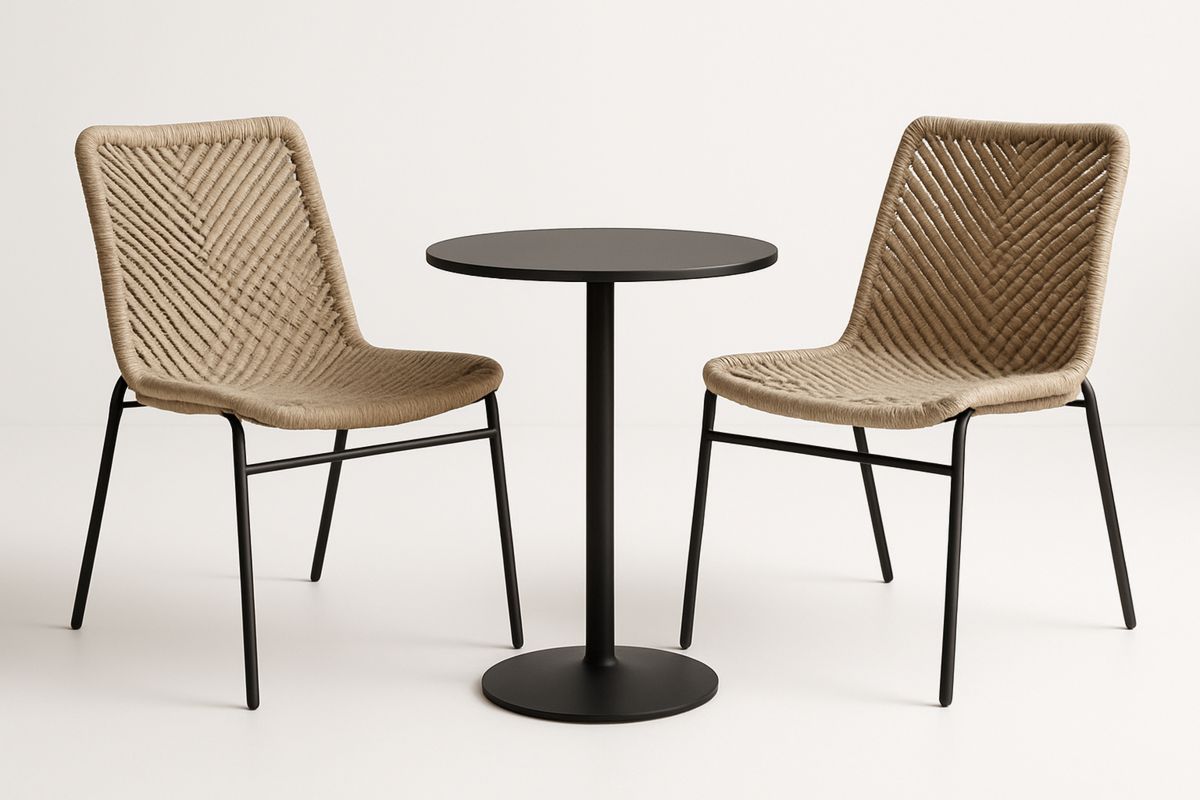 3-teiliges Gartenmöbel-Set aus Stahl & Synthetikseil, Tisch Ø60 cm, 2 Stühle, Schwarz/Beige-Jardinaurorazen