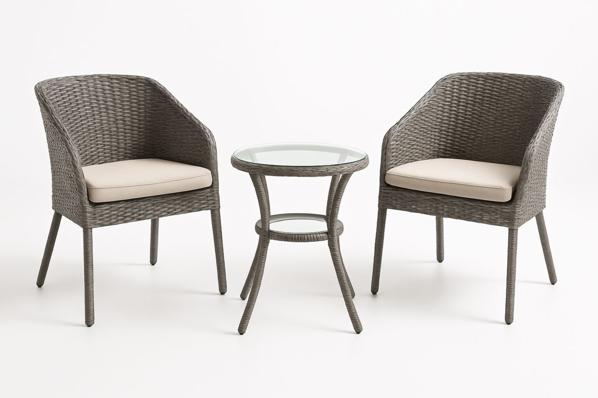 3-teiliges Gartenmöbel-Set aus Rattan mit Tisch und Kissen in Grau-Jardinaurorazen