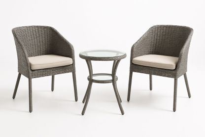 3-teiliges Gartenmöbel-Set aus Rattan mit Tisch und Kissen in Grau-Jardinaurorazen