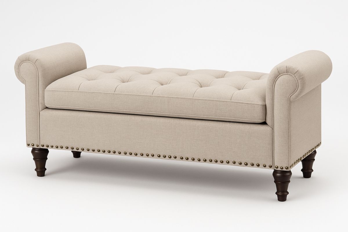 Leinenbank Beige 160×50×45 cm mit Holzbeinen-Jardinaurorazen