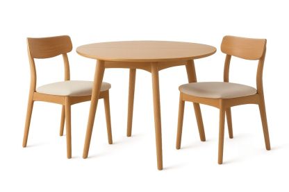 Runder Esstisch aus Holz mit 2 Stühlen Natur Beige Polster-Jardinaurorazen