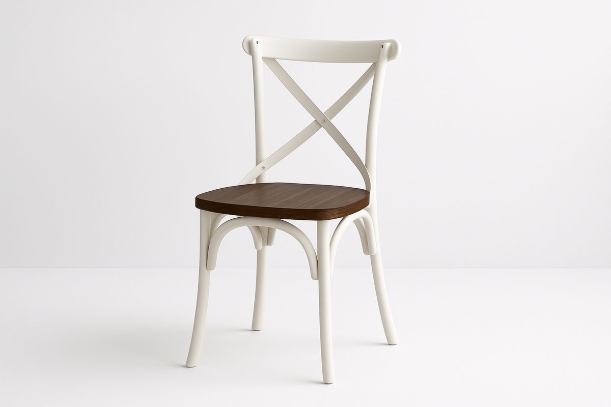 Esszimmerstuhl mit Massivholzsitz und Metallrahmen in Creme und Dunkelbraun-Jardinaurorazen