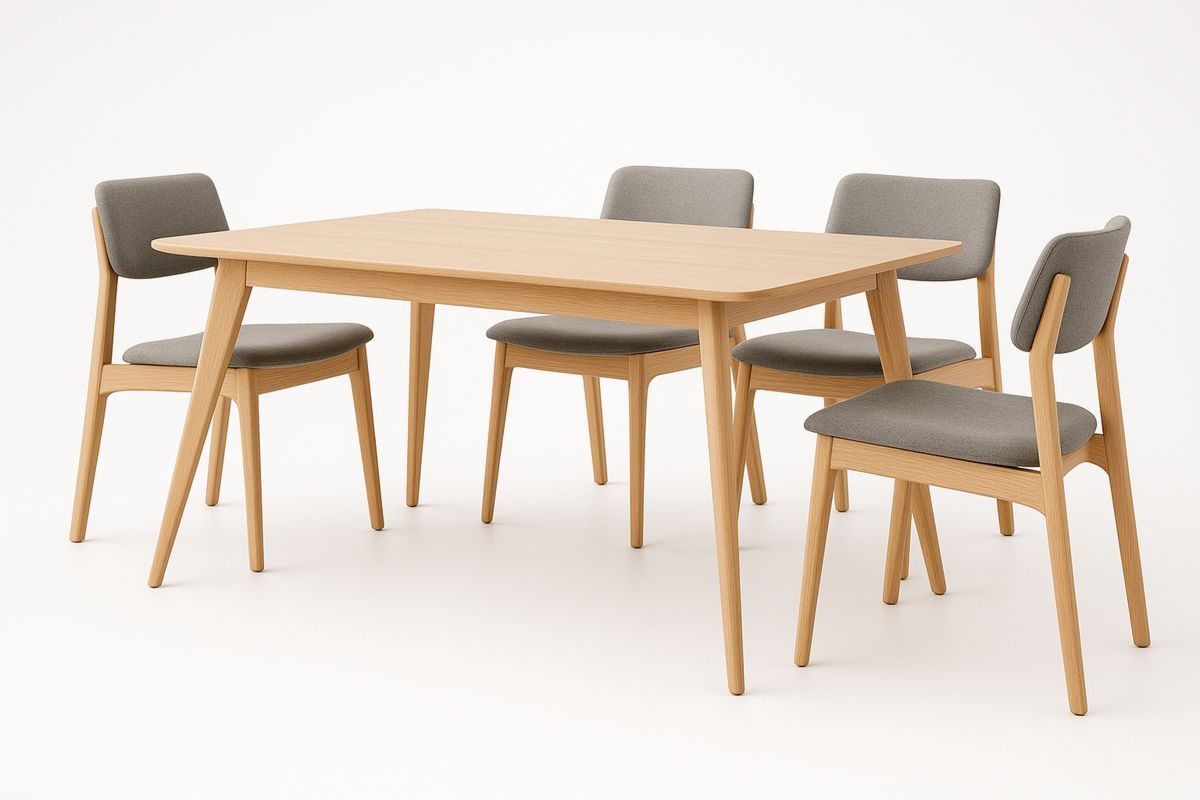 Esstisch-Set Eiche mit 4 Stühlen, Grau Polster, 120×80×75 cm Tisch, 45×50×85 cm Stühle-Jardinaurorazen