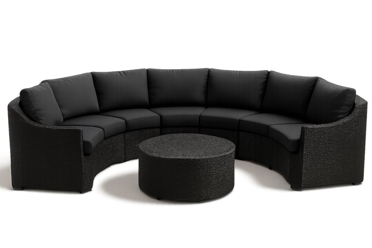 Loungesofa Set aus Aluminium & PE-Rattan, 300×150×65 cm, inkl. Couchtisch, Schwarz, Selbstmontage-Jardinaurorazen