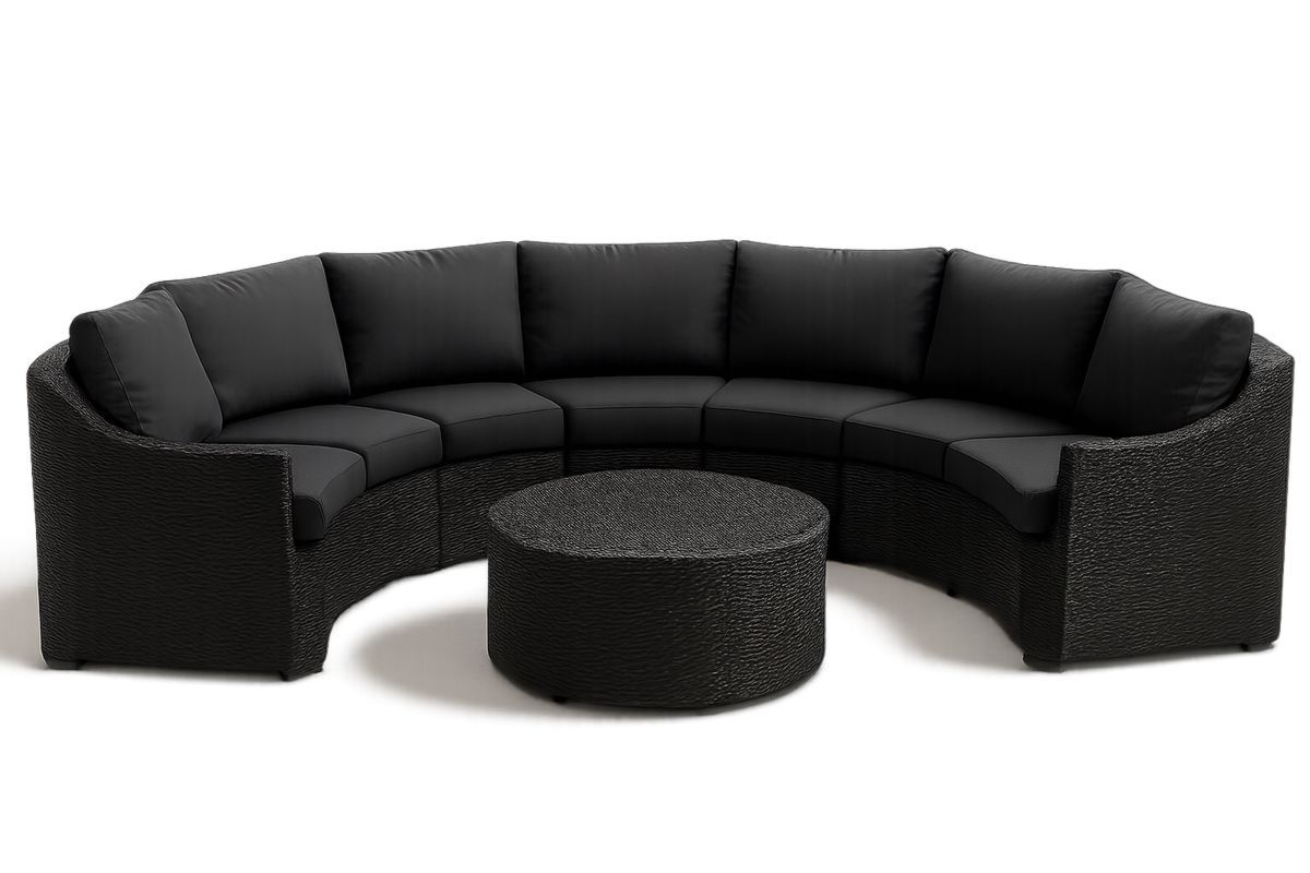 Loungesofa Set aus Aluminium & PE-Rattan, 300×150×65 cm, inkl. Couchtisch, Schwarz, Selbstmontage-Jardinaurorazen