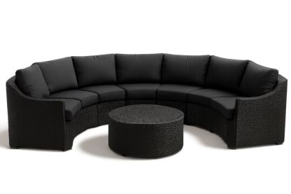 Loungesofa Set aus Aluminium & PE-Rattan, 300×150×65 cm, inkl. Couchtisch, Schwarz, Selbstmontage-Jardinaurorazen