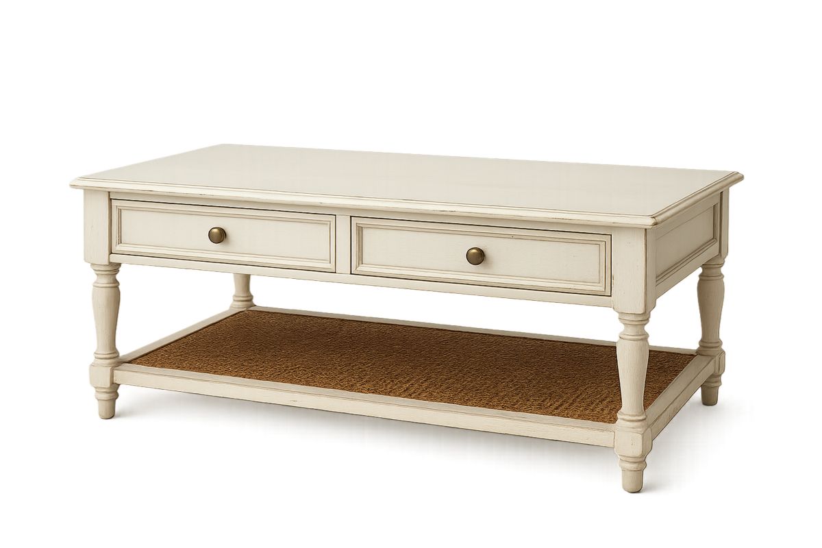 Holz Couchtisch mit Schubladen und Regalfach Cremefarben-Jardinaurorazen